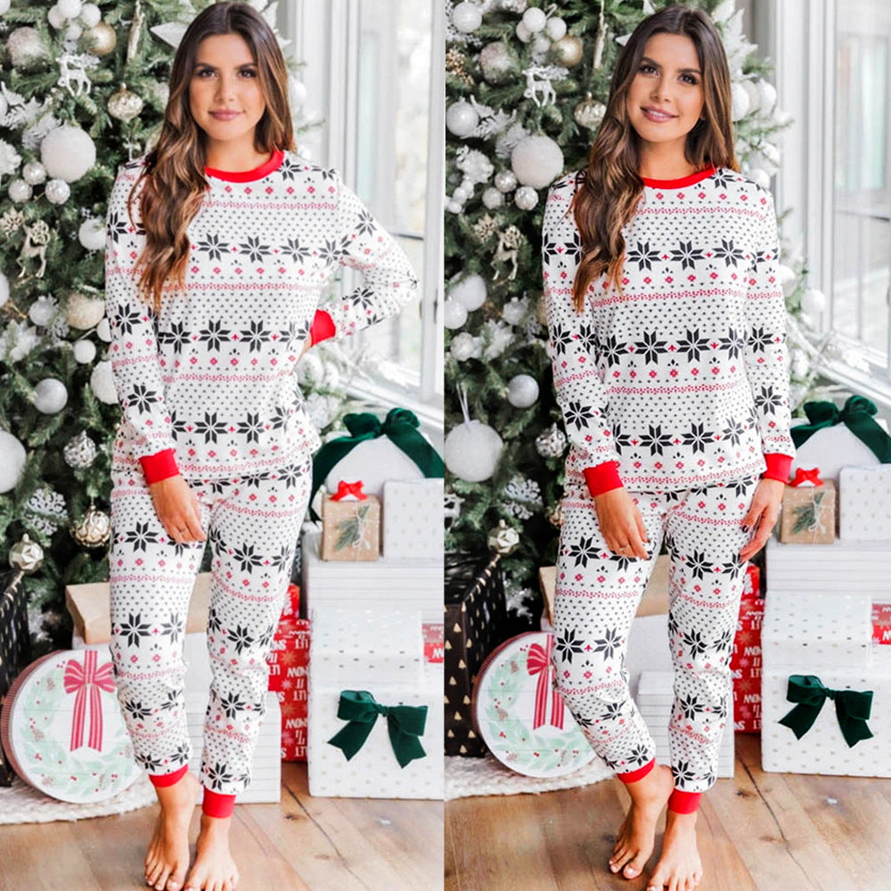 Polyester Noir et blanc Contraste Couleur Christmas Parent-Enfant costume occasionnel pour femmes