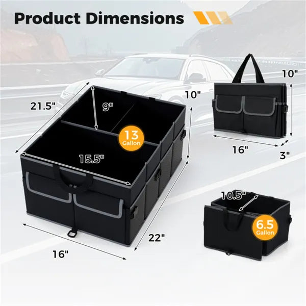 13 Gallon Auto Trunk Organizer - 3 Compartments + 6 Pockets