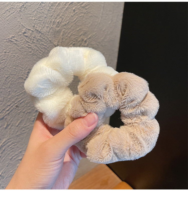 En peluche Grande bague de cheveux intestinale Macaron bande de cheveux mignon fluffy corde de cheveux