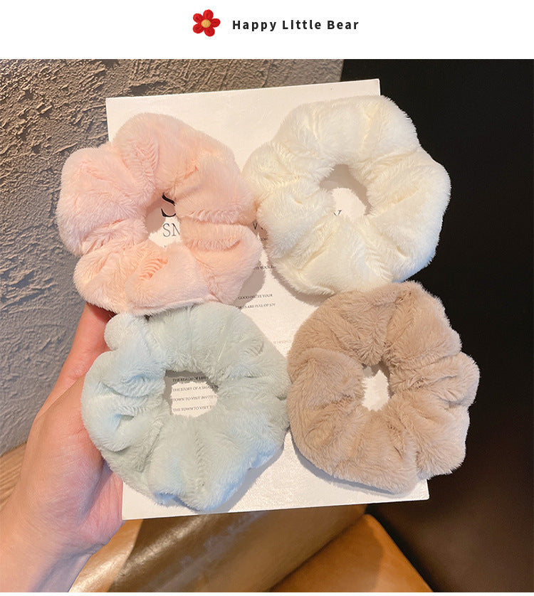 En peluche Grande bague de cheveux intestinale Macaron bande de cheveux mignon fluffy corde de cheveux