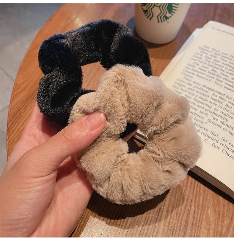 En peluche Grande bague de cheveux intestinale Macaron bande de cheveux mignon fluffy corde de cheveux