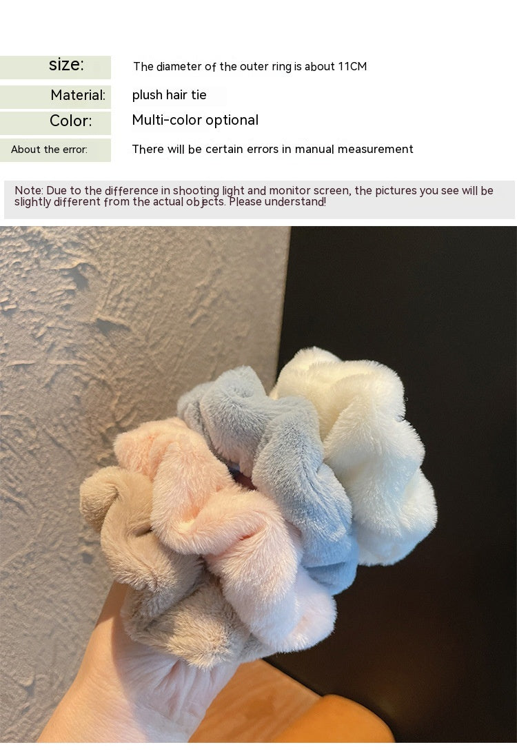 En peluche Grande bague de cheveux intestinale Macaron bande de cheveux mignon fluffy corde de cheveux