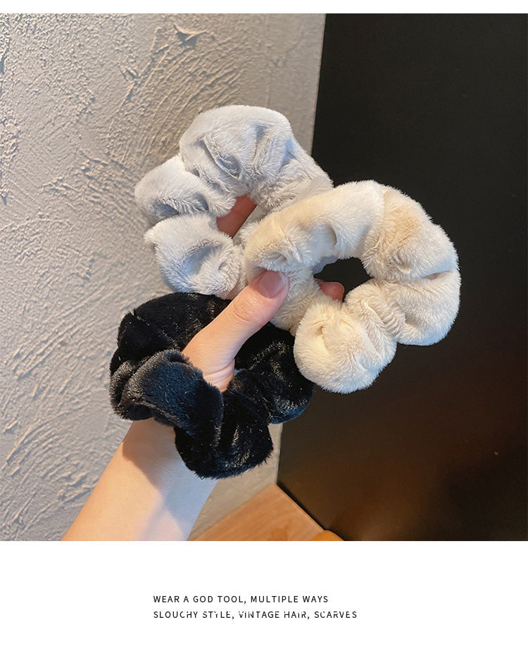 En peluche Grande bague de cheveux intestinale Macaron bande de cheveux mignon fluffy corde de cheveux