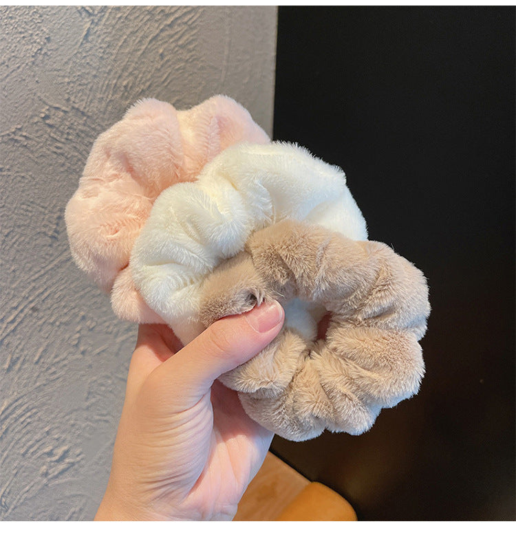 En peluche Grande bague de cheveux intestinale Macaron bande de cheveux mignon fluffy corde de cheveux