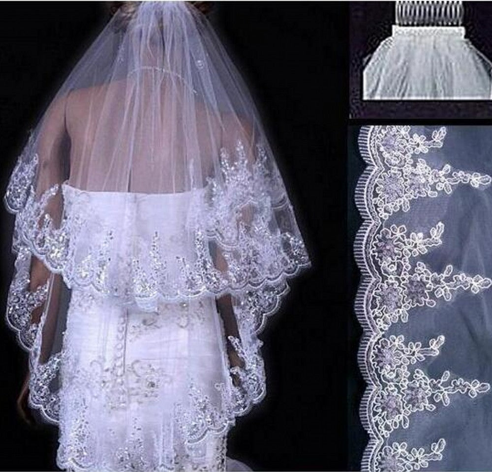 Couverture de visage veil en polyester pailleté bride Deux couches Dentelle Bande latérale