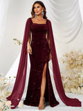 Robe Jupe Paillet Mesh Split Robe en queue de poisson