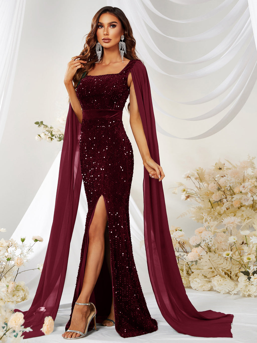 Robe Jupe Paillet Mesh Split Robe en queue de poisson