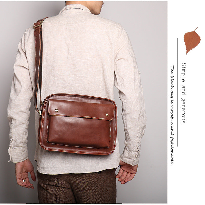 Sac en cuir véritable homme Cowhide Casual Epaule simple