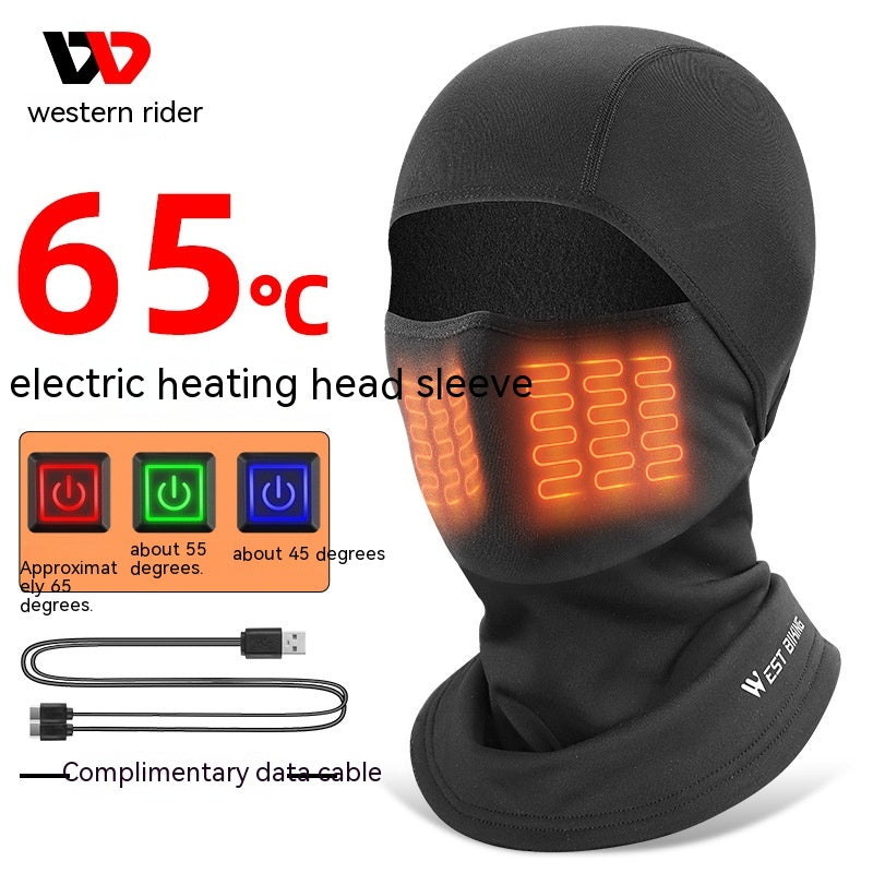 Cyclisme Hotte de chauffage Hiver Chaud Masque visage Ski Fleece Hotte de chauffage électrique Cyclisme F