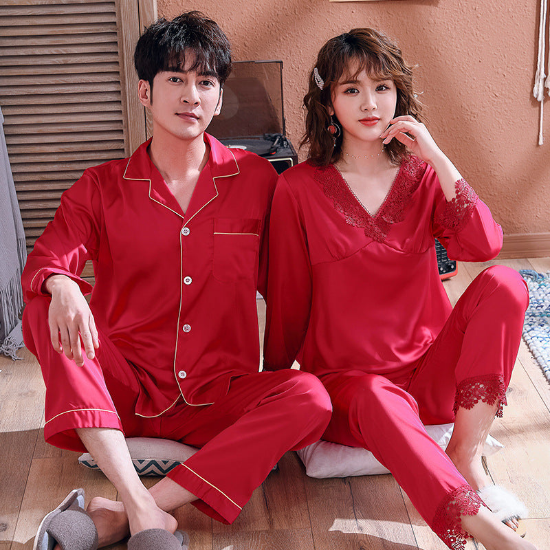 Ice Silk Summer Couple Pajamas Printemps et automne
