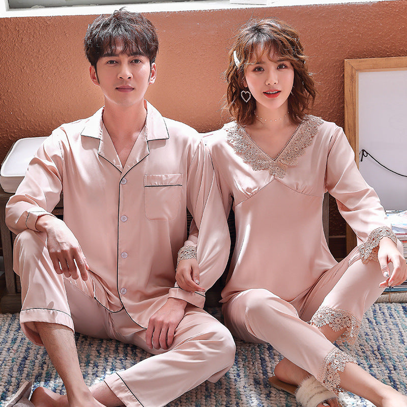 Ice Silk Summer Couple Pajamas Printemps et automne