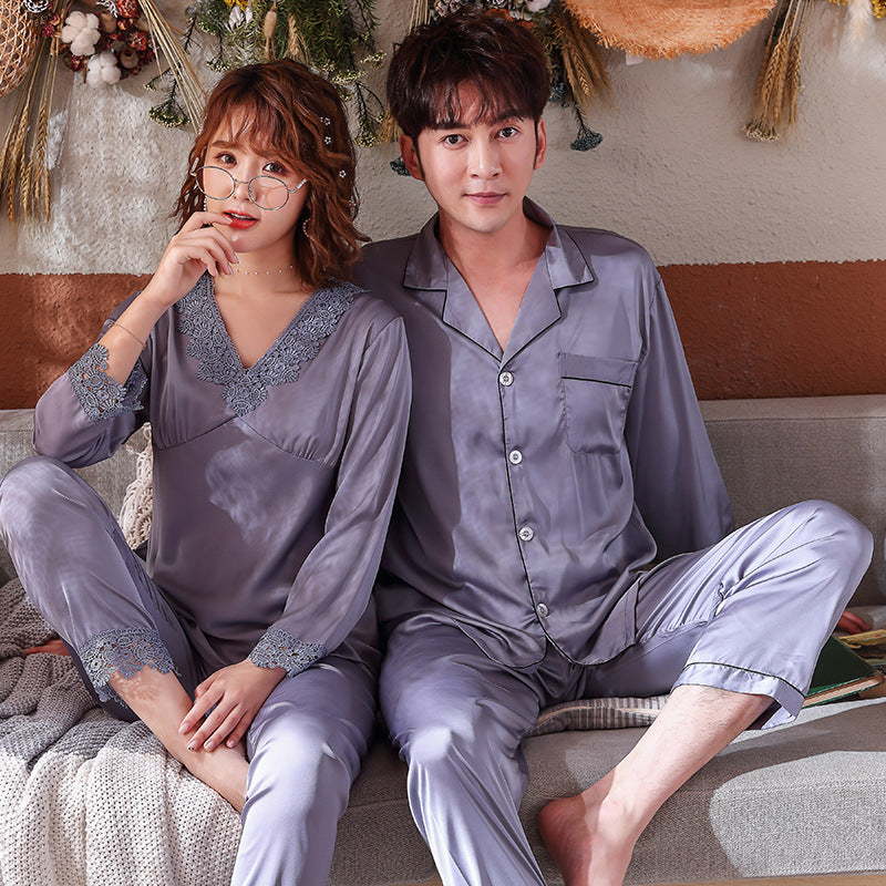 Ice Silk Summer Couple Pajamas Printemps et automne