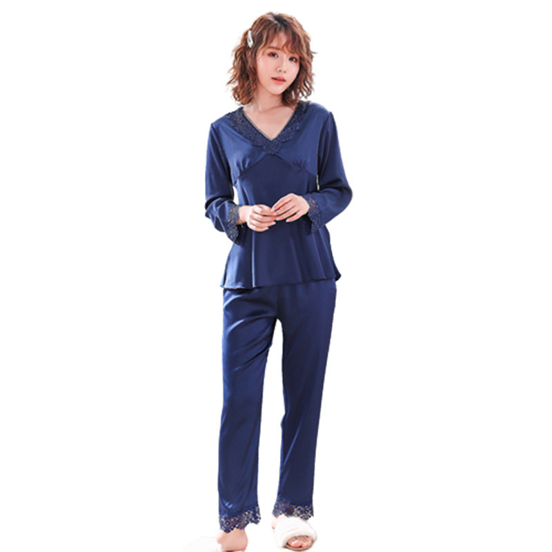 Ice Silk Summer Couple Pajamas Printemps et automne