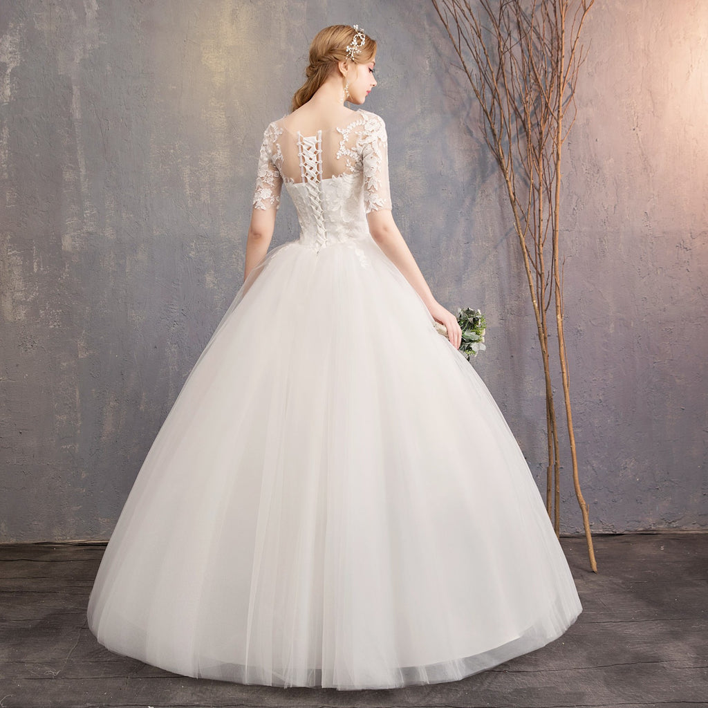 Mode Slim Fit Dentelle Mid Sleeve Plus Taille Photo Studio Robe de mariée