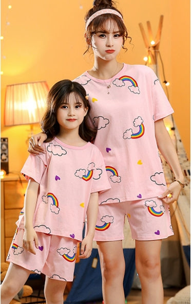 Cotton pour enfants à manches courtes Accueil Porter la combinaison parent-enfant Mère-fille Accueil Caricature P