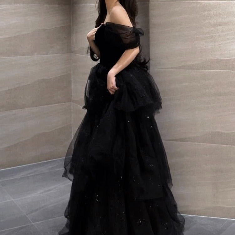 Robe de soirée noire Léger Luxury Minority style français Pettiskirt
