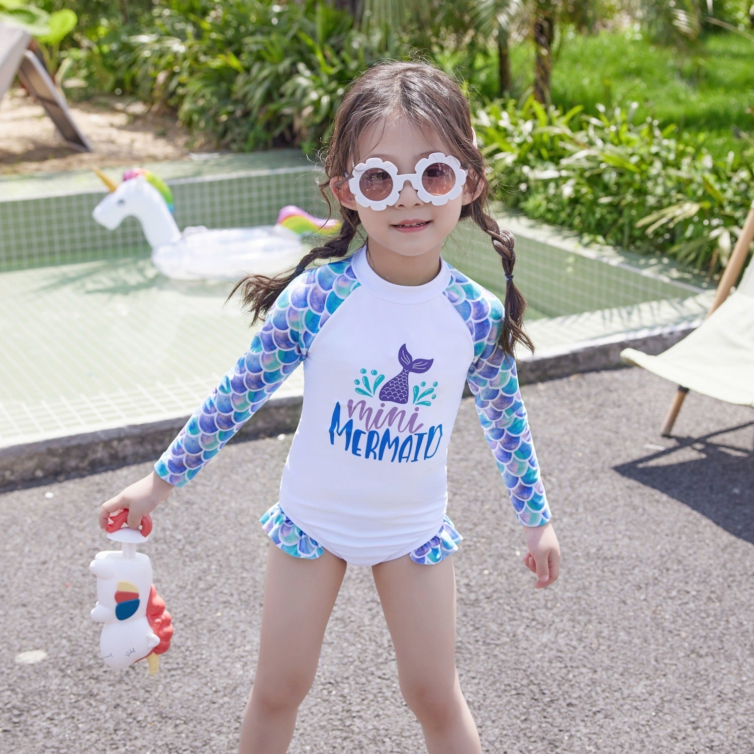 Maillot de bain pour enfants Mignon manches longues en une seule pièce