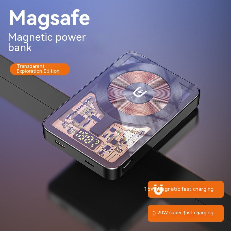 Banque d'alimentation sans fil magnétique Charge rapide Corps transparent 20W