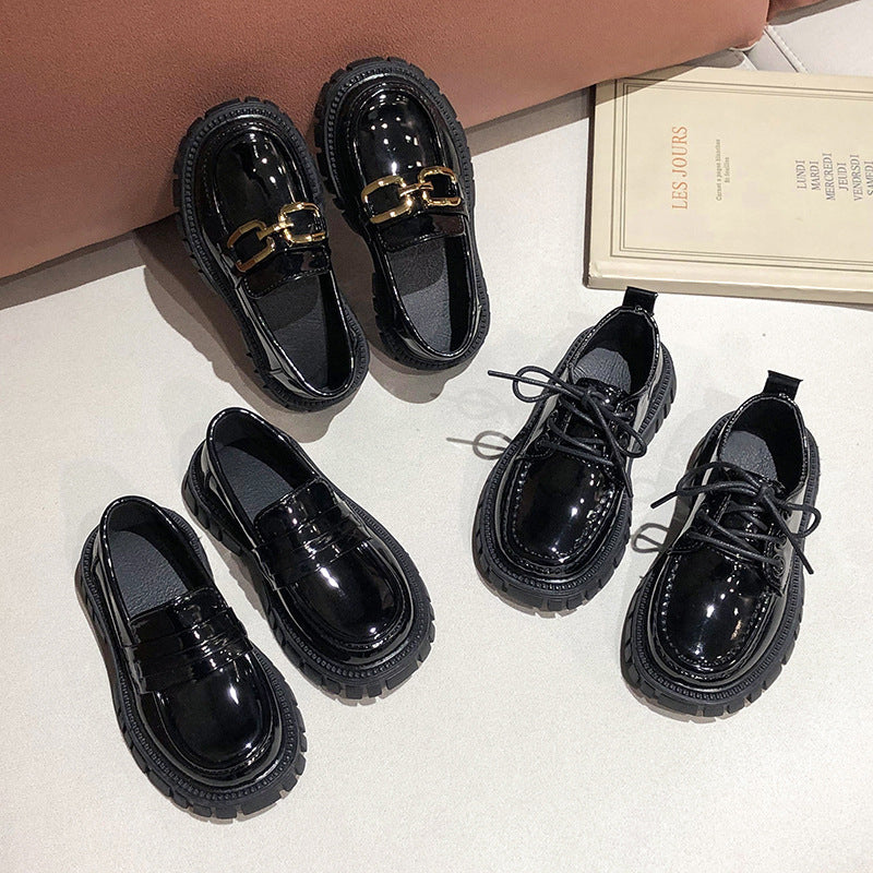 Printemps et automne Chaussures simples de style anglais pour enfants Noir épais