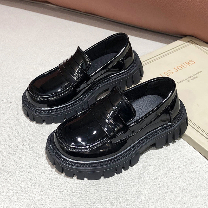 Printemps et automne Chaussures simples de style anglais pour enfants Noir épais
