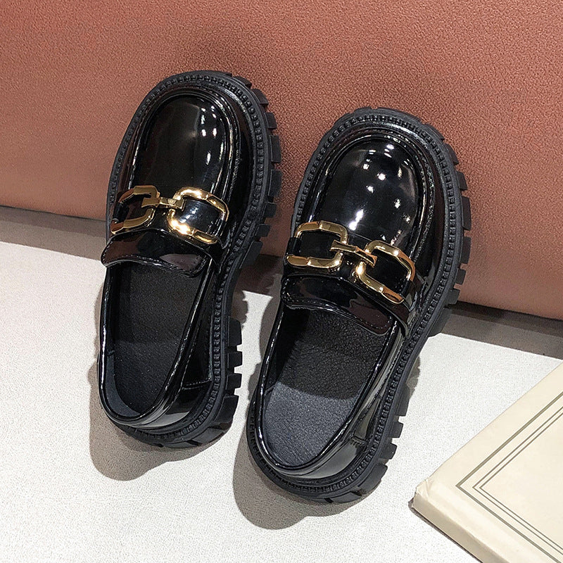 Printemps et automne Chaussures simples de style anglais pour enfants Noir épais