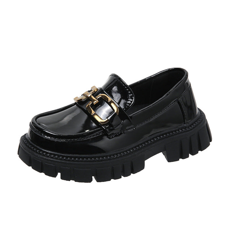 Printemps et automne Chaussures simples de style anglais pour enfants Noir épais