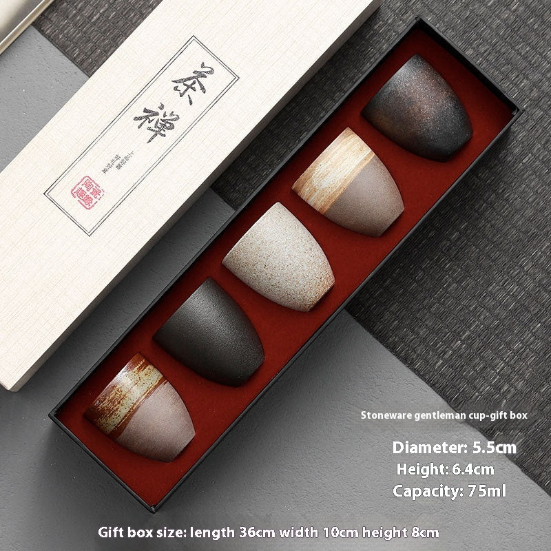 Porcelaine Tea Tasting Cup Suit Stoneware Kunn Baigné Cinq couleurs Tea Cup Boîte cadeau