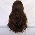 Femmes Black Brown Bangs Long Curly Wig