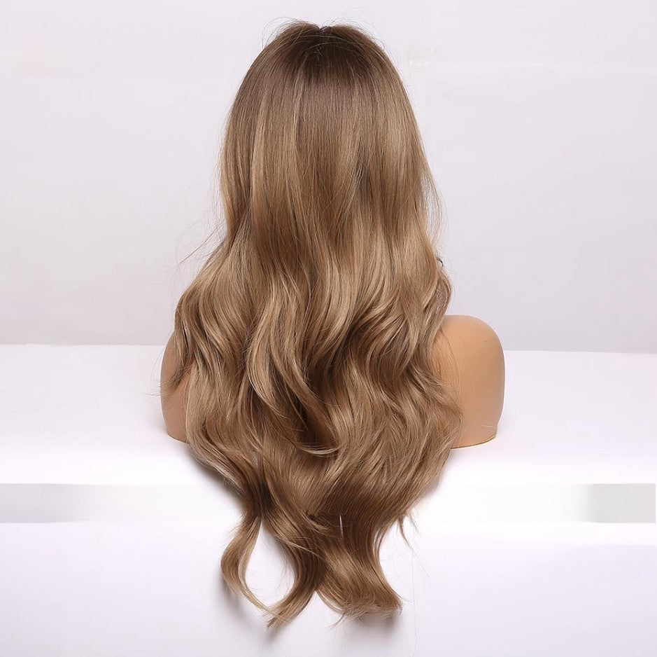 Femmes Black Brown Bangs Long Curly Wig