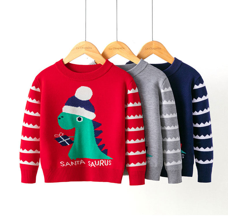 Automne et hiver Noël Dinosaure Garçons Baby Cartoon Basting Sweater