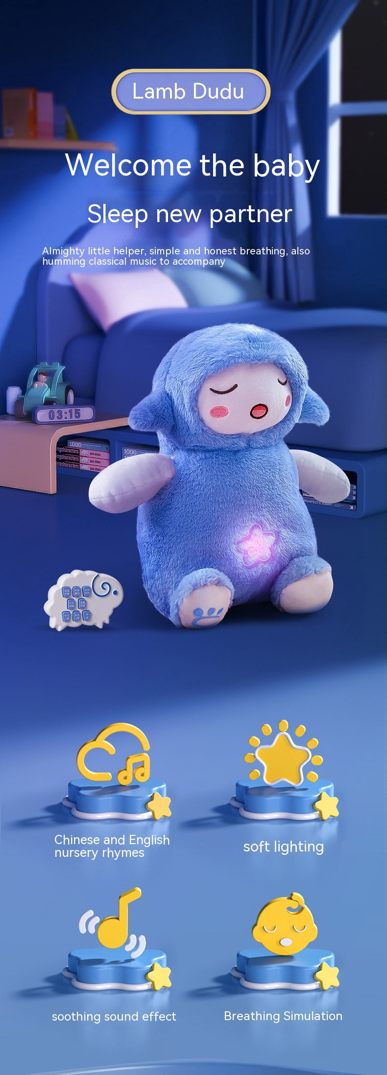 Cloak Man Lamb Toot bébé peluche poupée nouveau-né son et lumière jouets apaisants