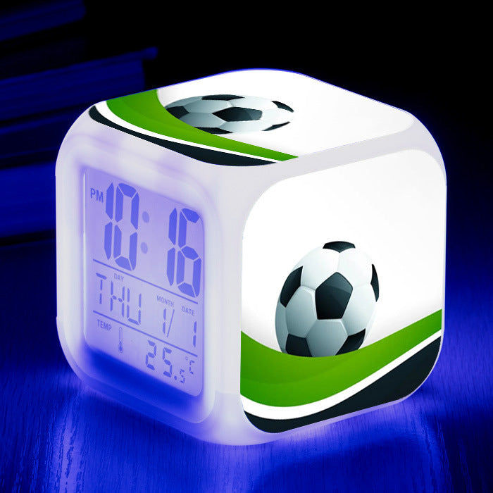 Motif de football Petite réveil carré horloge étudiants enfants Mute alarme