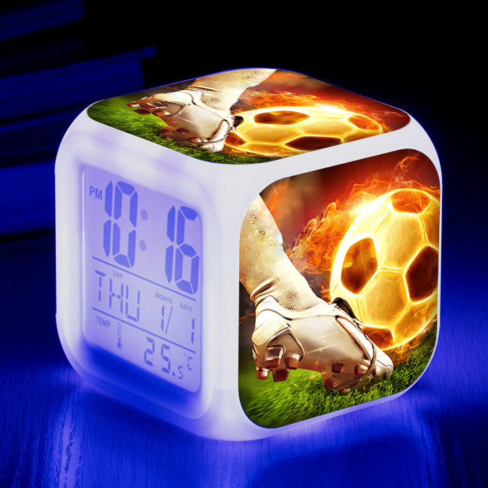 Motif de football Petite réveil carré horloge étudiants enfants Mute alarme