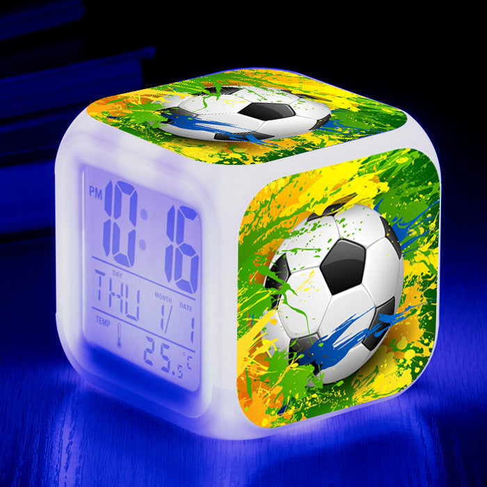Motif de football Petite réveil carré horloge étudiants enfants Mute alarme