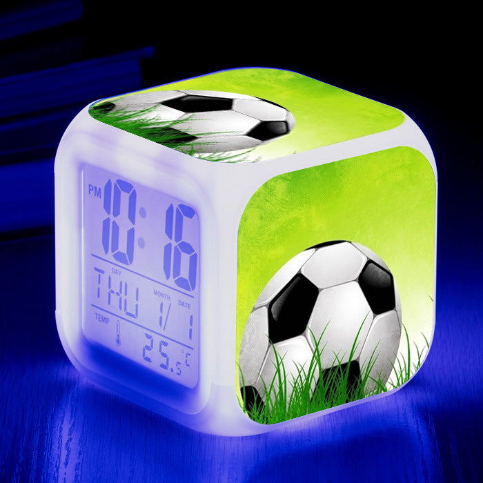 Motif de football Petite réveil carré horloge étudiants enfants Mute alarme