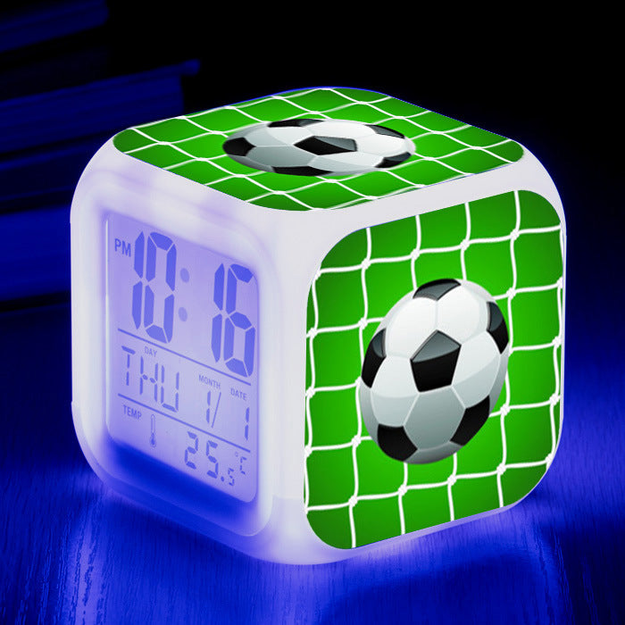 Motif de football Petite réveil carré horloge étudiants enfants Mute alarme