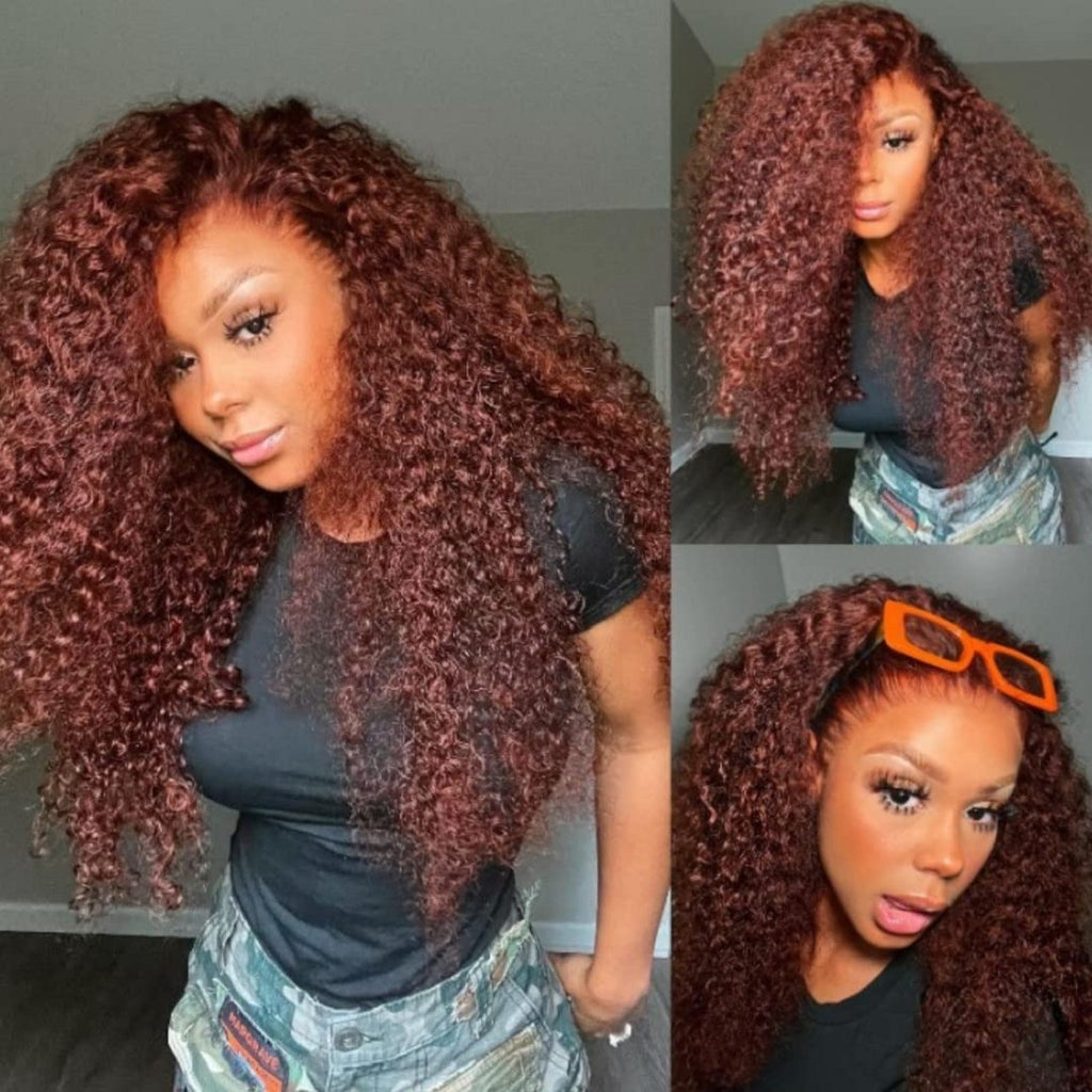 Afran Long Curly Cheveux Avant Dentelle Brown Perruque