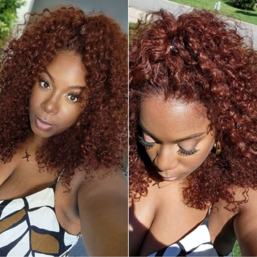 Afran Long Curly Cheveux Avant Dentelle Brown Perruque