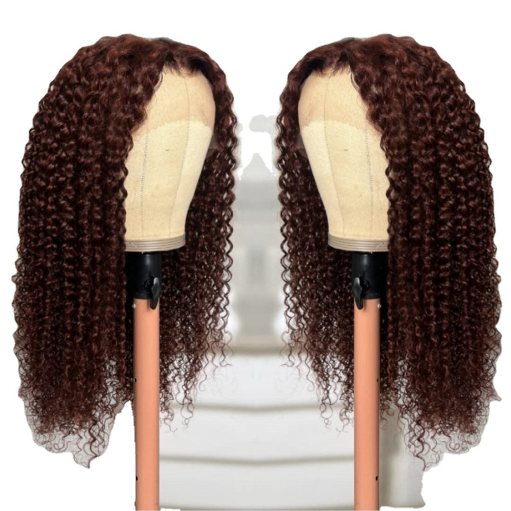 Afran Long Curly Cheveux Avant Dentelle Brown Perruque