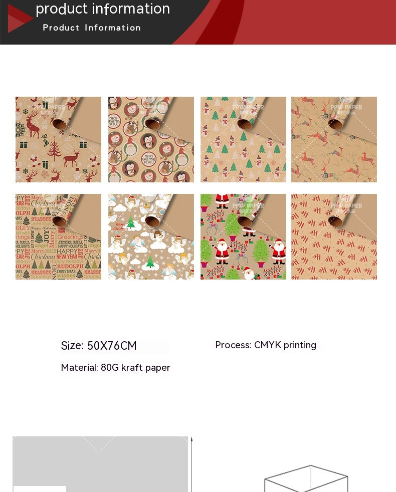 Papier Kraft Boîte Cadeau Créative Papier Décoratif Père Noël Snowman Snowflake Wrapping Pape