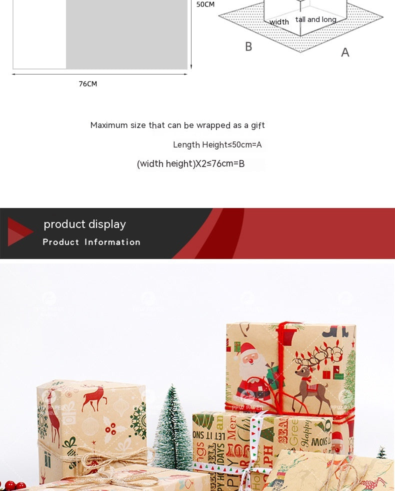 Papier Kraft Boîte Cadeau Créative Papier Décoratif Père Noël Snowman Snowflake Wrapping Pape