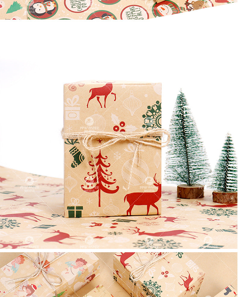 Papier Kraft Boîte Cadeau Créative Papier Décoratif Père Noël Snowman Snowflake Wrapping Pape