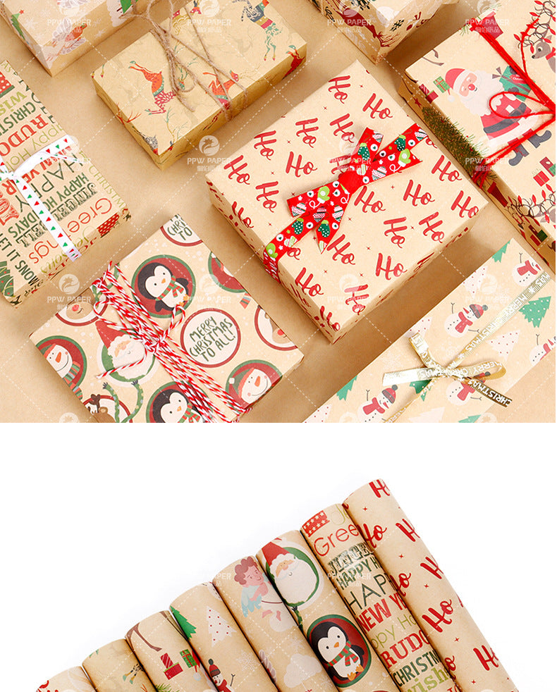 Papier Kraft Boîte Cadeau Créative Papier Décoratif Père Noël Snowman Snowflake Wrapping Pape