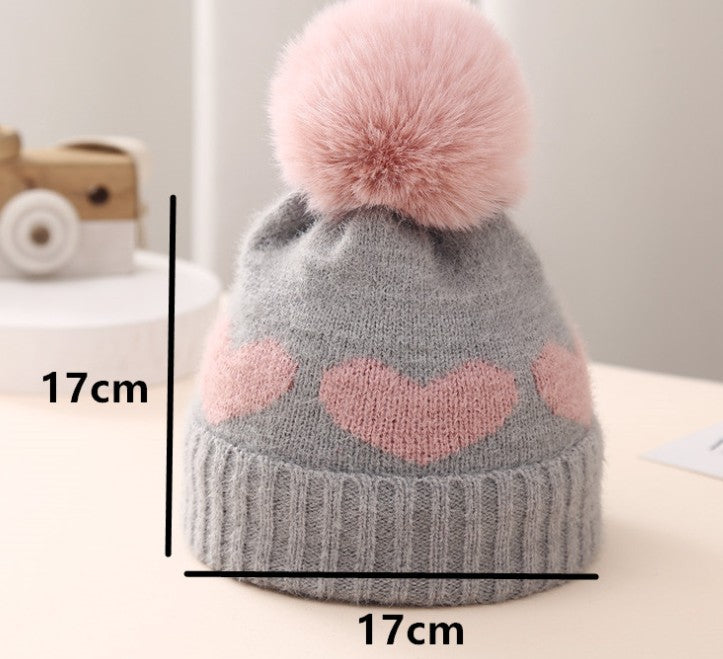 Chapeau de bébé Double couche Coeur Jacquard épais