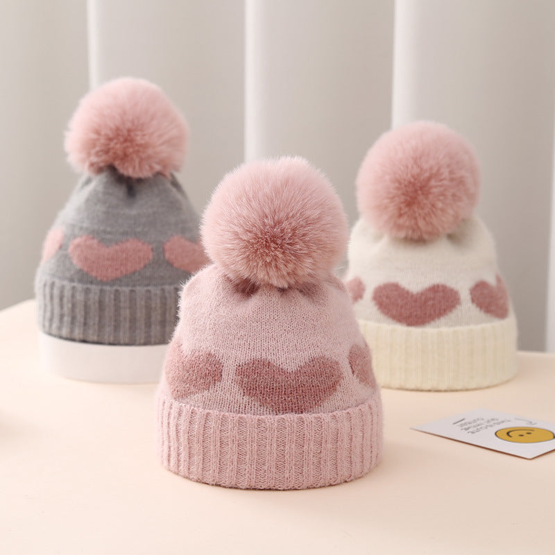 Chapeau de bébé Double couche Coeur Jacquard épais