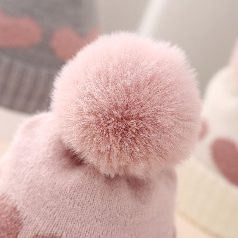 Chapeau de bébé Double couche Coeur Jacquard épais