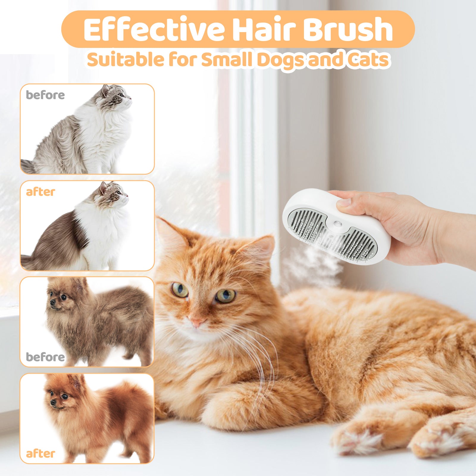 Brosse à vapeur pour chat - Brosse pour chat pour cheveux courts et longs