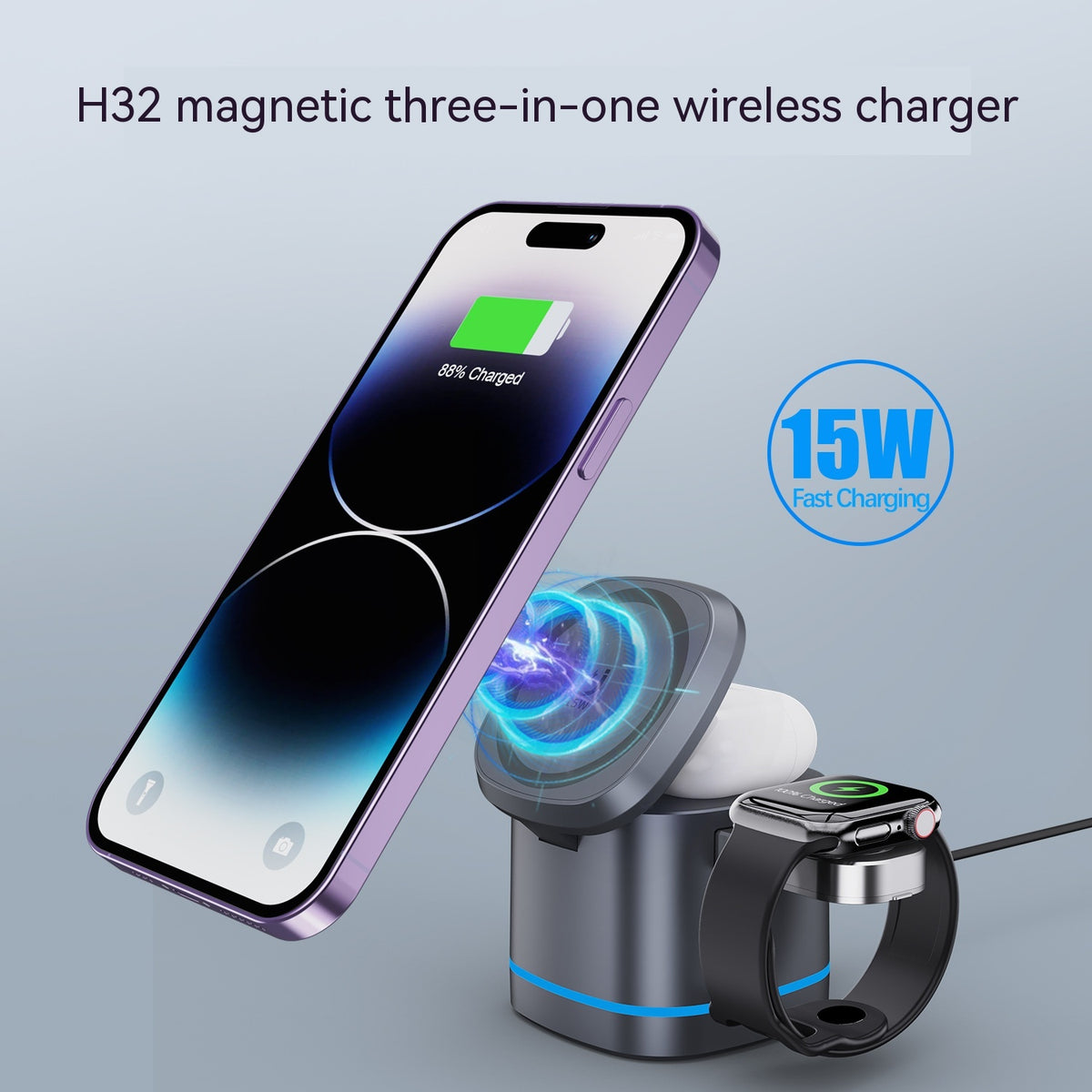 Chargeur de charge rapide sans fil magnétique pliant trois en un