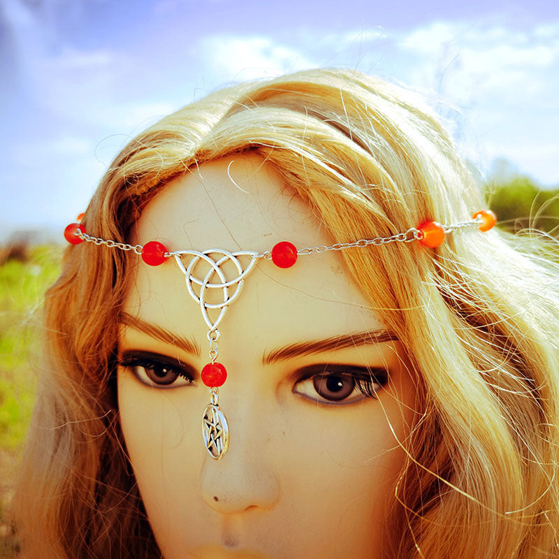 Witchcraft gothique Pentagram Tête chaîne Magic Round Perles Pierre