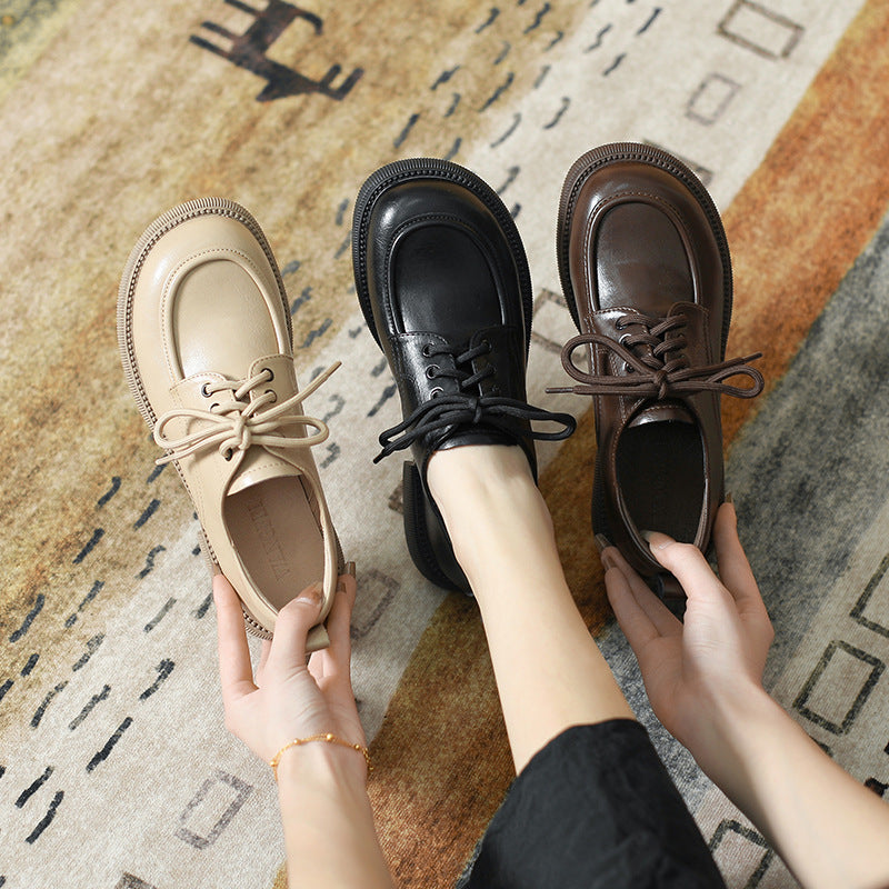 Chaussures polyvalentes en cuir souple de style britannique pour femmes